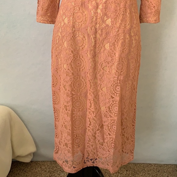 Mauve Lace 3/4 Sleeve High Neck Dress - Picture 3 of 12
